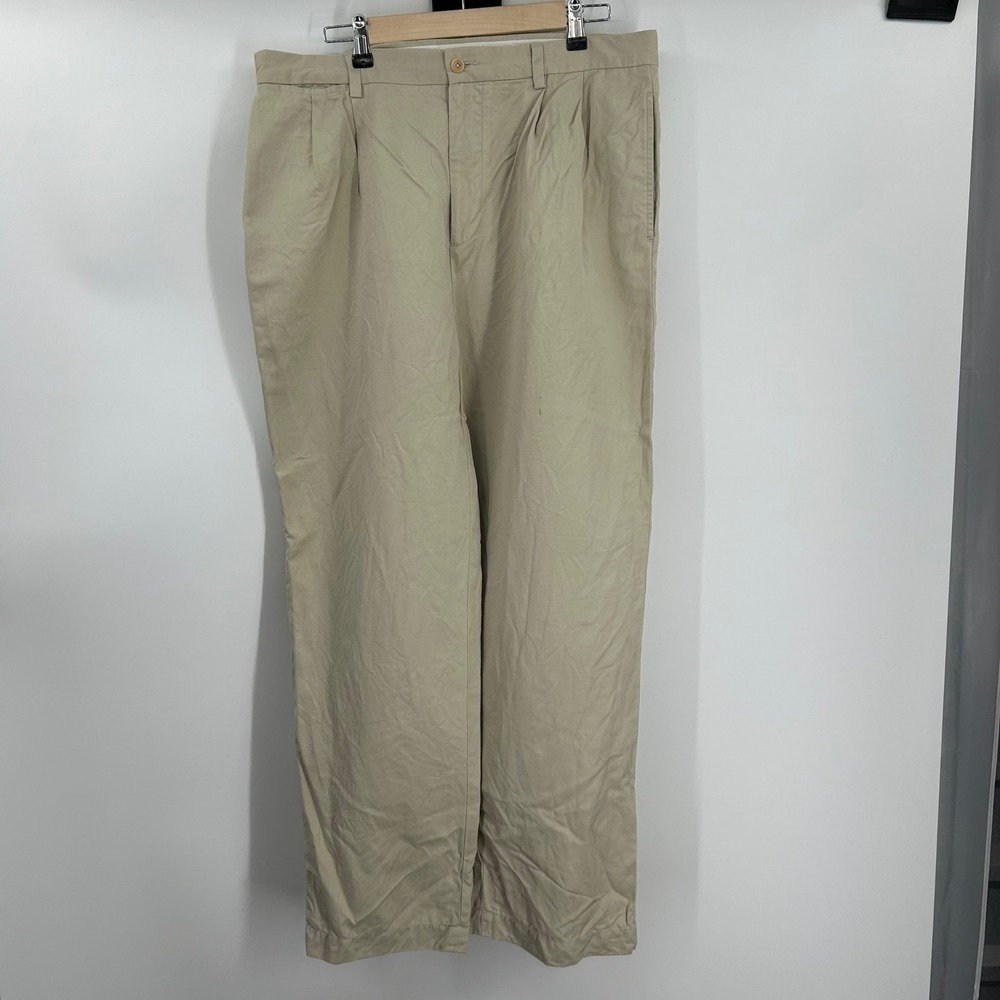 Nautica Rigger Classic Fit Pleated Cotton Linen Blend Chino Pants Tan 36x30